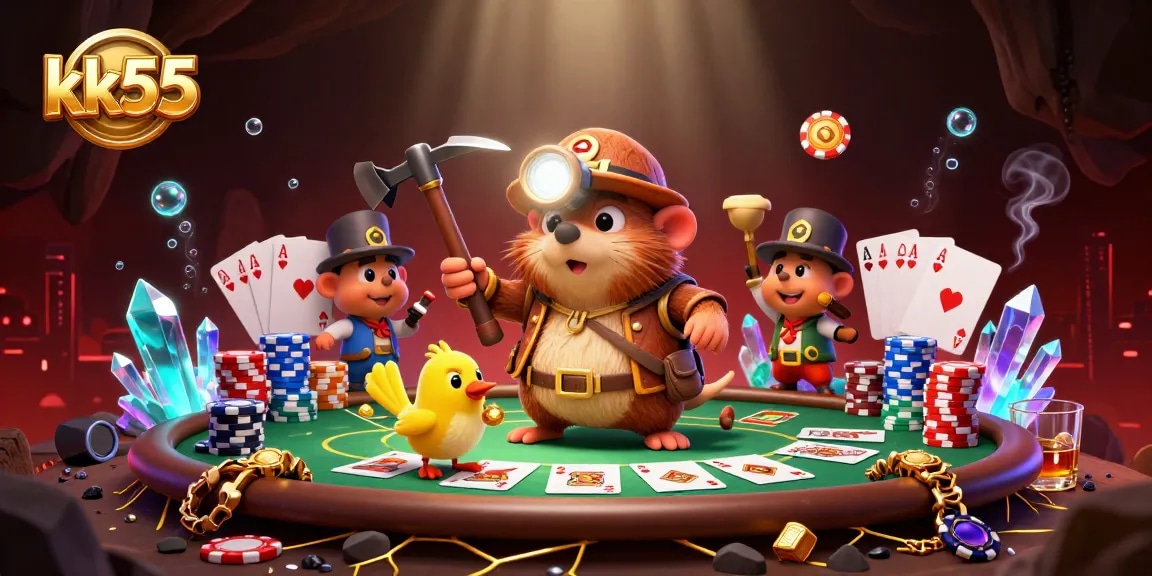 Engage in thrilling games at kk55 with our dynamic treasure hunter scene filled with poker excitement.