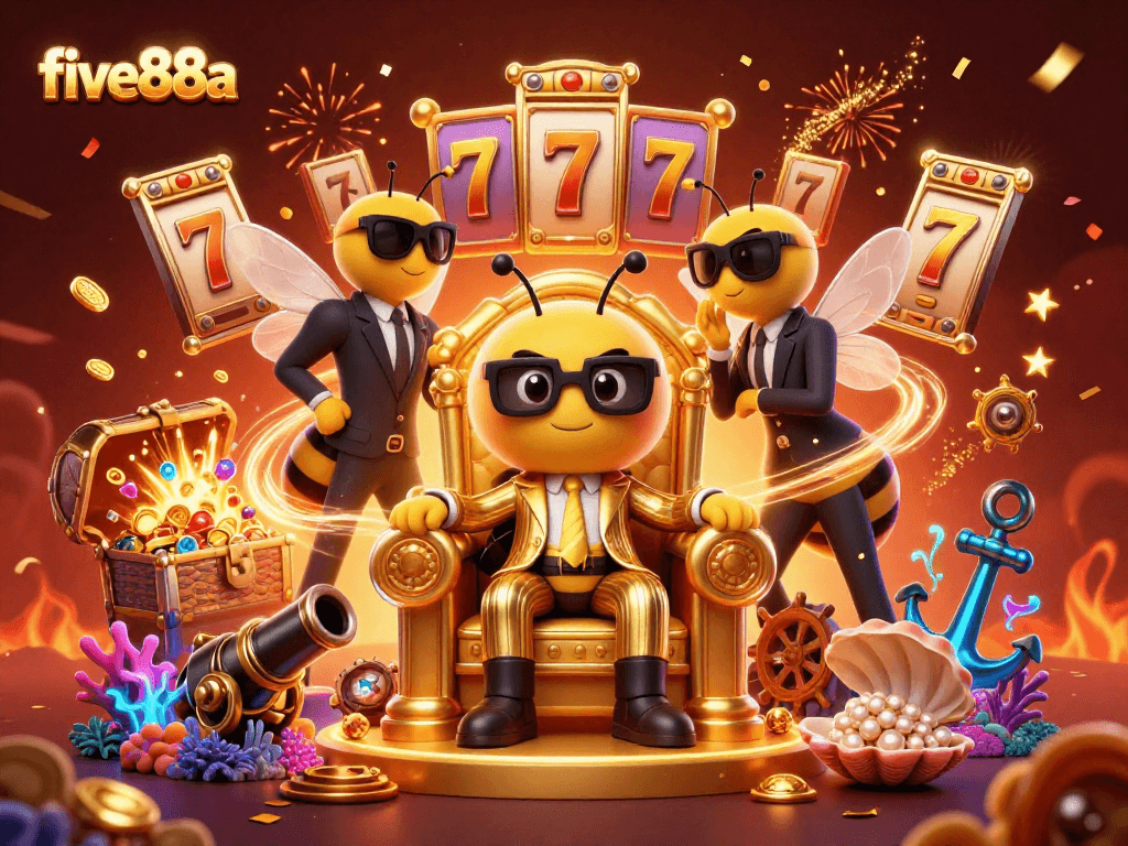 Experience the thrill of five88a with vibrant casino elements in a dynamic 3D scene.