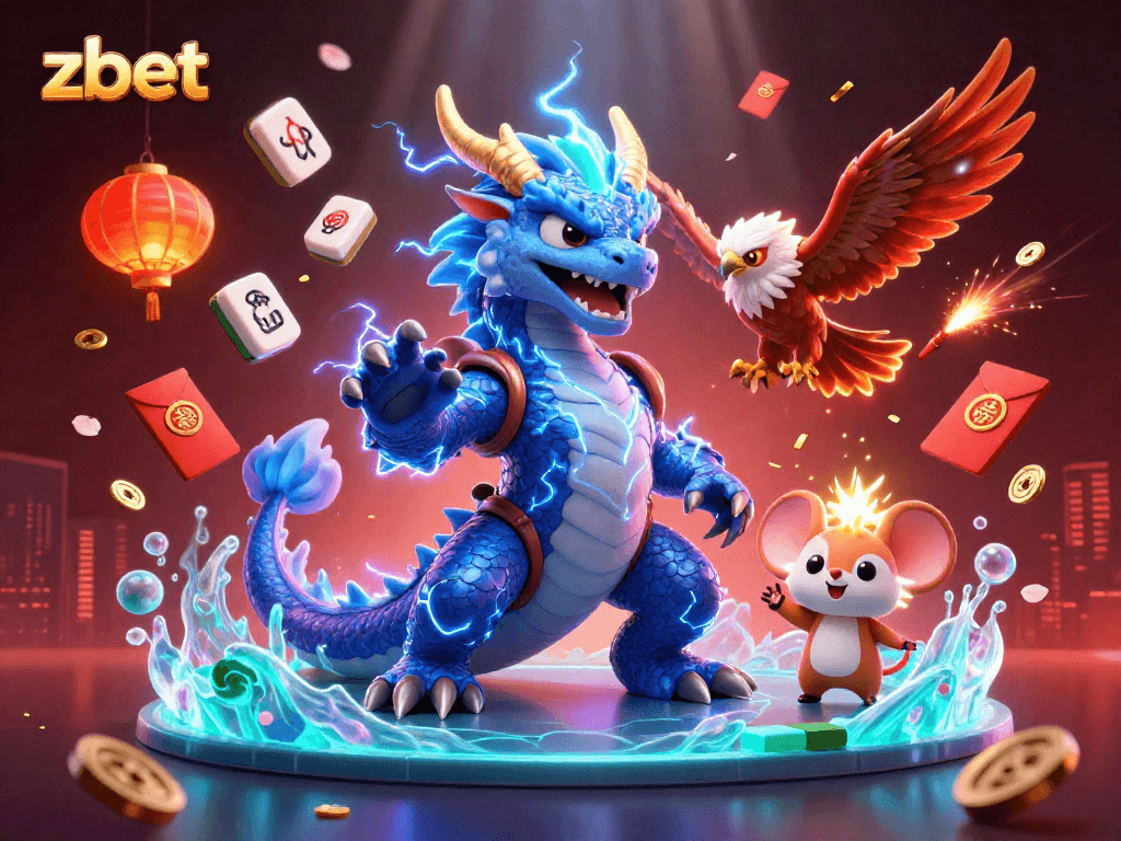 Zbet showcases an electric casino scene with a dragon and glowing elements, promoting thrilling gaming experiences.