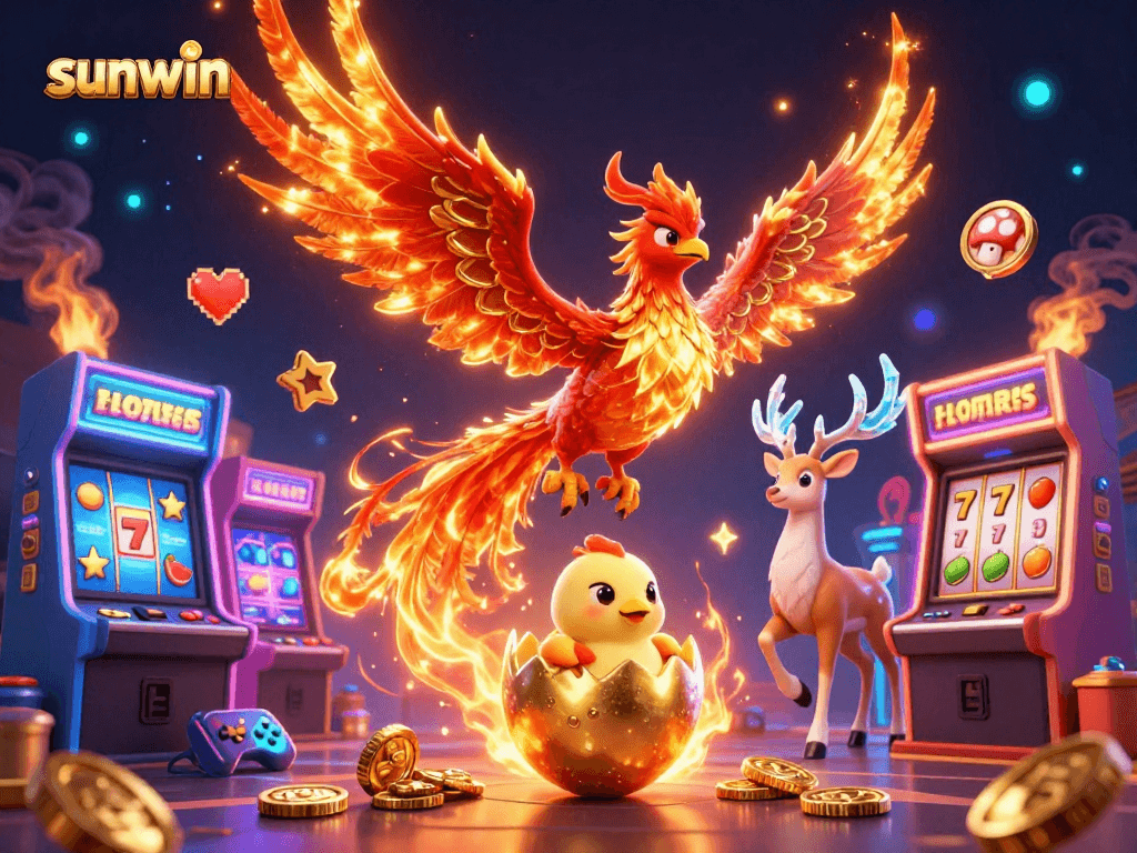 Experience the thrill of gaming with sunwin, featuring mythical creatures and vibrant casino symbols.
