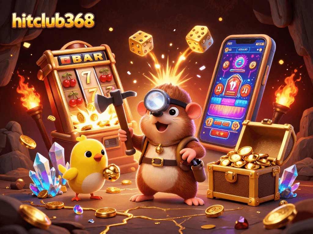 Engage in thrilling gameplay with hitclub368's vibrant 3D casino illustration featuring exciting slot machines and jackpot action.