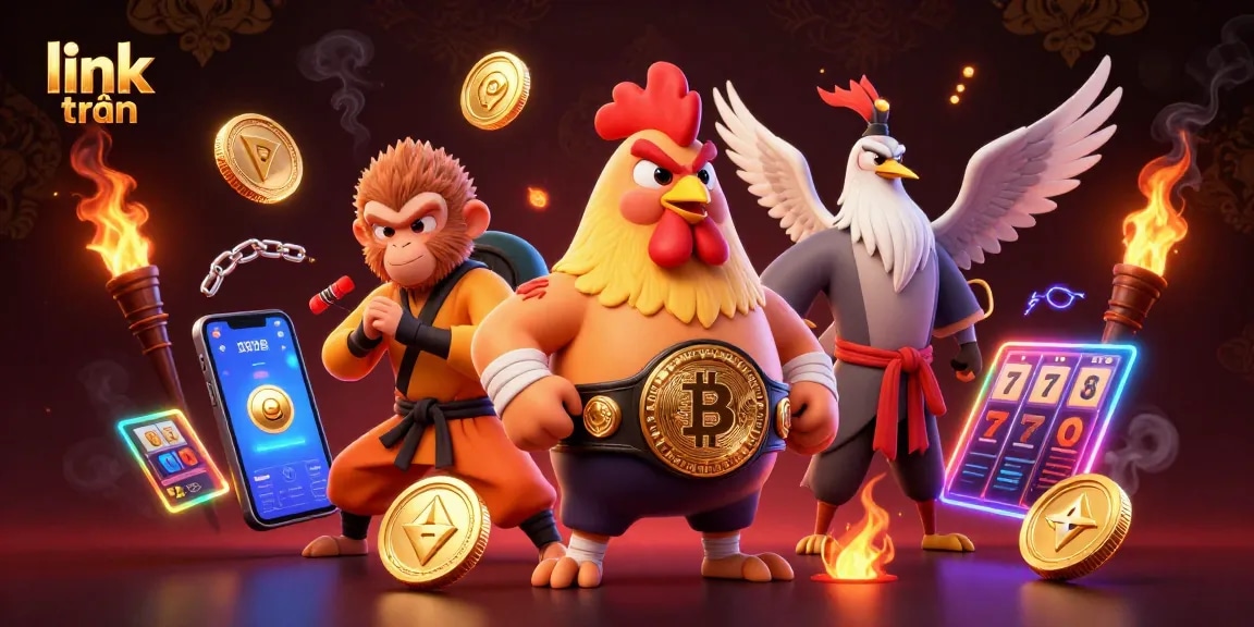 Experience thrilling betting action with link trần in a vibrant 3D casino scene featuring unique characters and crypto elements.