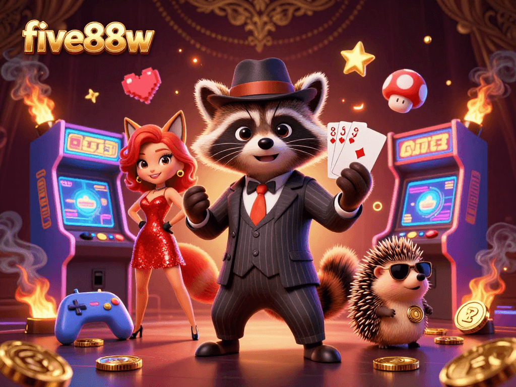 Experience thrilling gameplay with five88w as raccoon and friends showcase stunning casino elements.