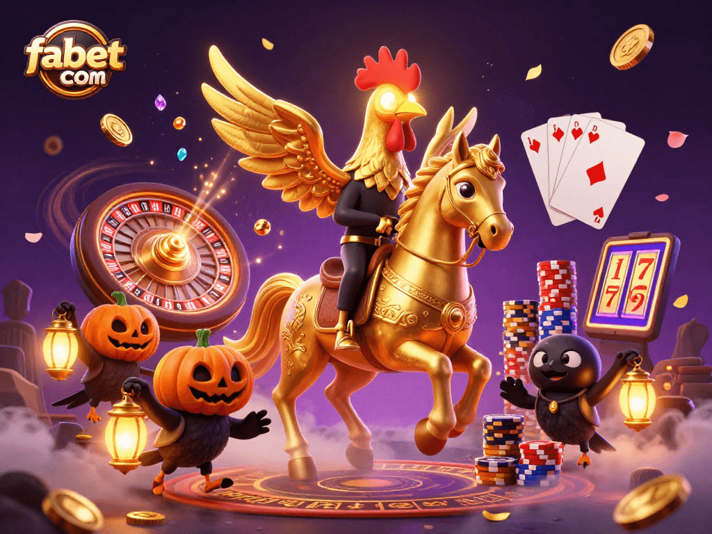 Engage in thrilling fun at fabet com with a dynamic casino scene featuring a golden rooster and dazzling game elements.
