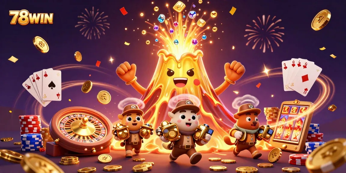 Experience thrilling wins with 78WIN's vibrant gaming scene filled with coins and treasures.