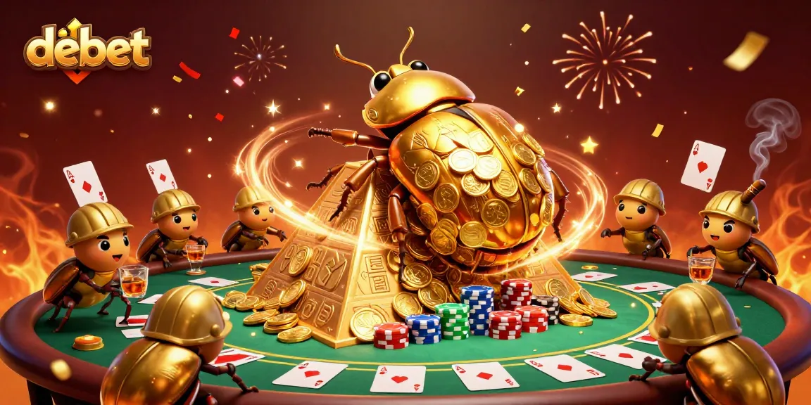 Engage with debet through an exciting illustration of a cartoon beetle and casino vibes.