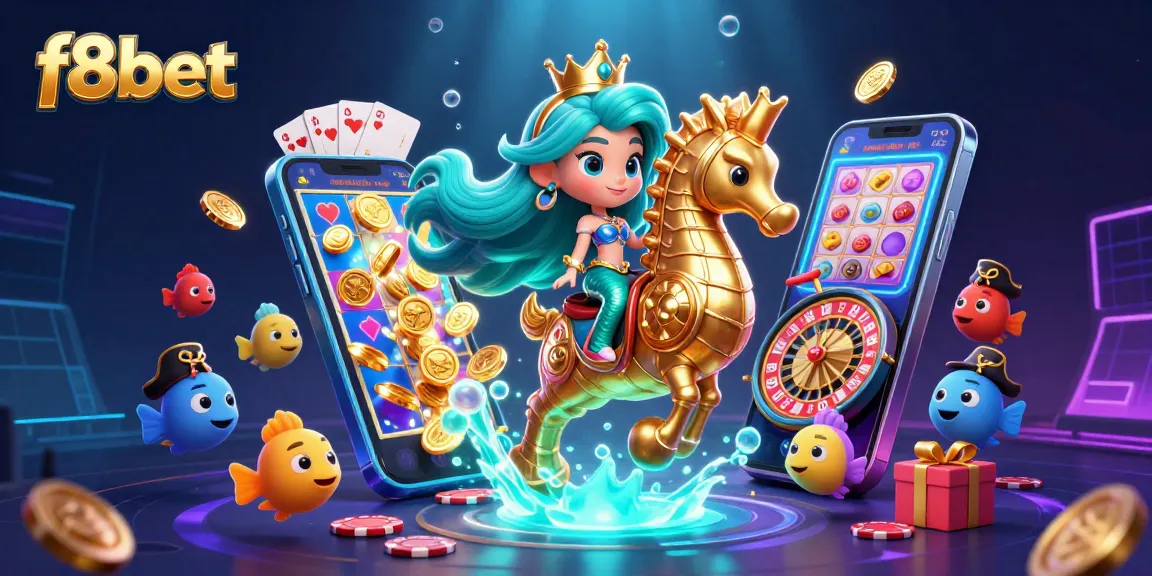Spin to win at f8bet with a vibrant underwater casino illustrated scene featuring a mermaid princess.