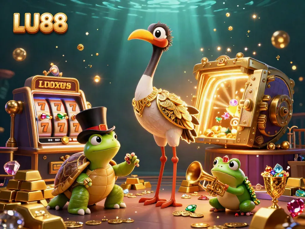 LU88 offers vibrant casino fun with colorful slot machines and dynamic characters in a lively 3D scene.