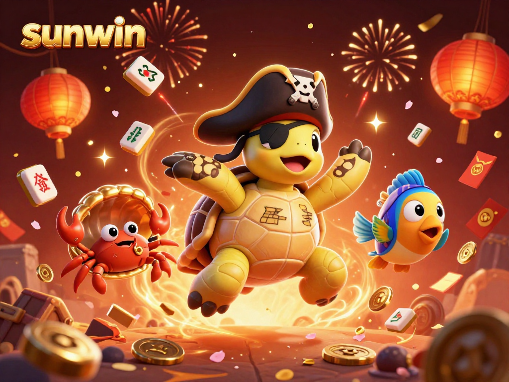 Experience sunwin's exciting gaming elements with a playful pirate turtle and treasures floating in the scene.
