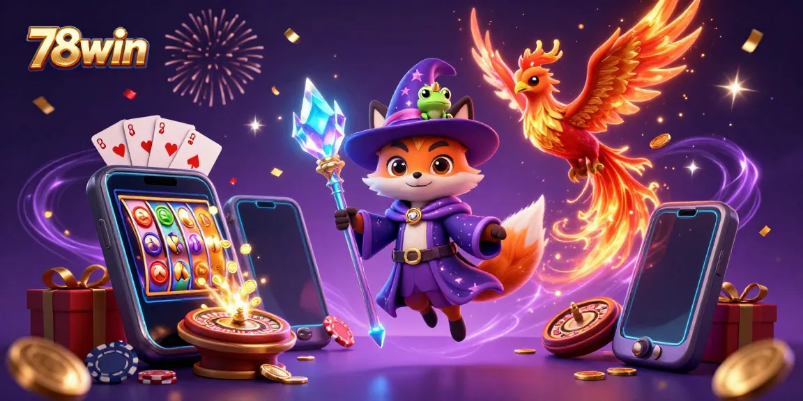 Experience the magic of 78win with vibrant gaming elements and enchanting characters in an arcade setting.