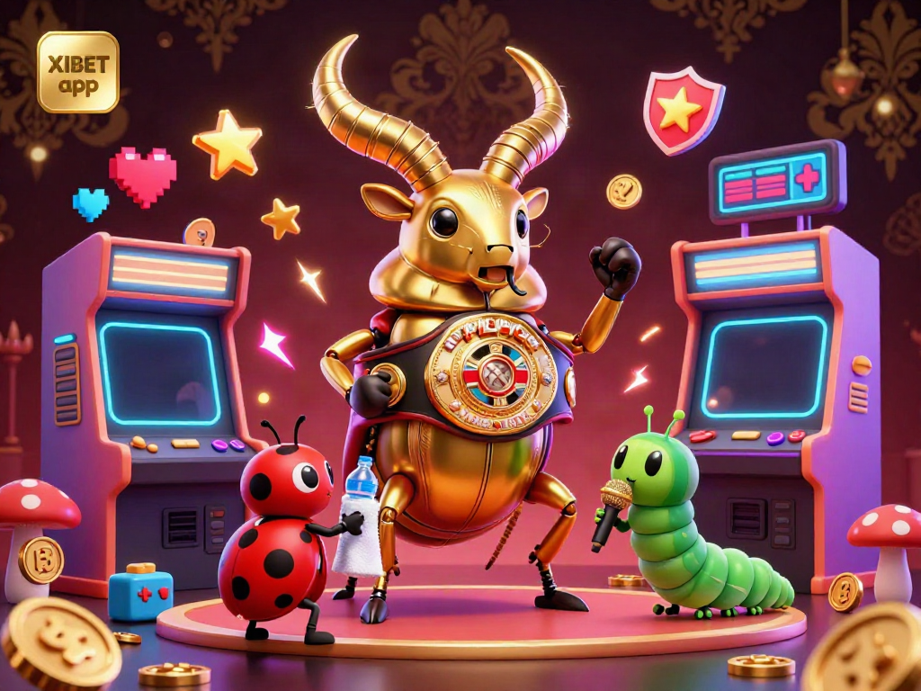 Experience the excitement of the XIBET app in a lively 3D casino scene with engaging characters and game elements.