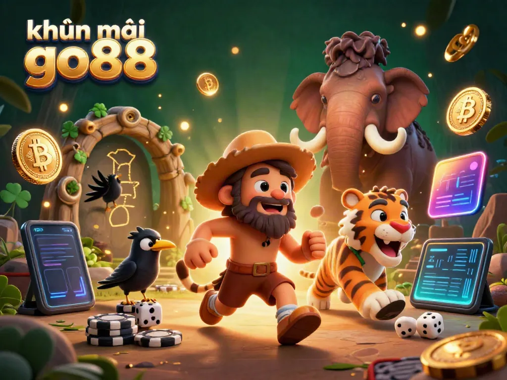 Engage with khuyến mãi go88 at this vibrant cartoon casino scene showcasing exciting gaming elements and characters.