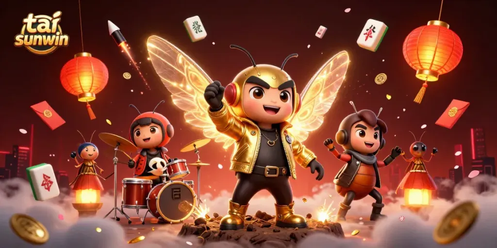 Engage in thrilling action with tai sunwin at an electric casino party featuring vibrant characters.