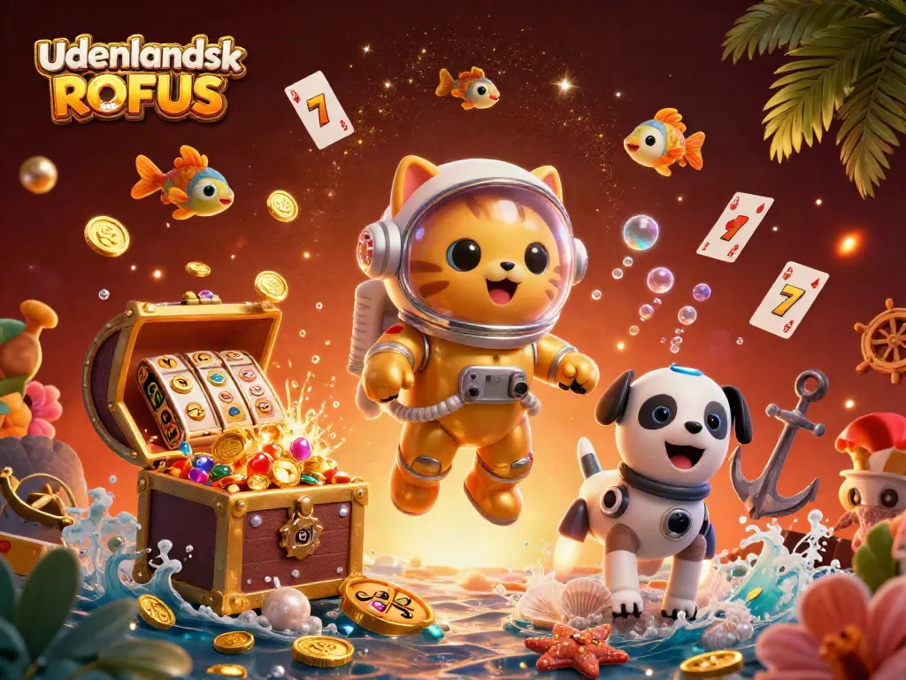 Engage with udenlandsk casino uden ROFUS featuring cartoon characters and casino elements in a vibrant 3D scene.