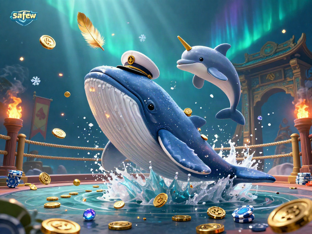 Join the thrilling underwater adventure with safew as the whale and friends celebrate casino wins amid sparkling coins and vibrant elements.