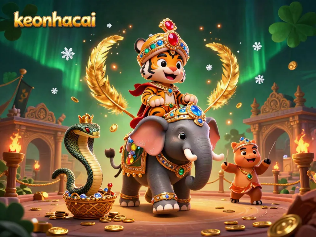 Experience thrilling sports betting with keonhacai featuring an Indian maharaja tiger on a jewel elephant amidst dynamic casino action.