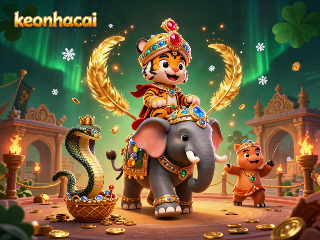Experience thrilling sports betting with keonhacai featuring an Indian maharaja tiger on a jewel elephant amidst dynamic casino action.