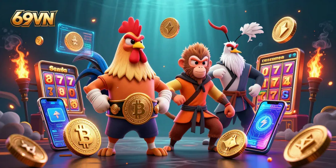 Engage in thrilling gameplay at 69VN's vibrant slots featuring cartoon characters and electrifying elements.
