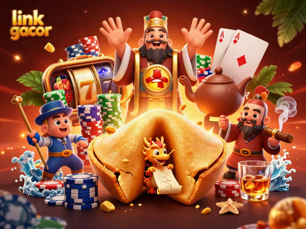 Spin and win big with the link gacor in this vibrant casino-themed scene featuring lucky symbols and dynamic characters.
