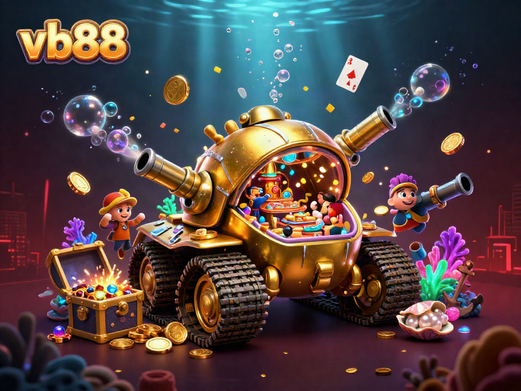 Engage in exciting gameplay at the vb88 online casino, featuring a vibrant 3D scene with a golden beetle tank.