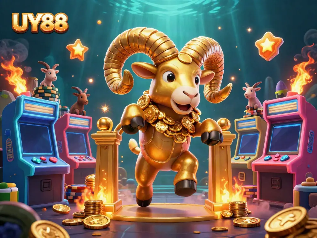 Experience thrilling action with UY88, a vibrant casino-themed scene full of gold and gaming excitement.