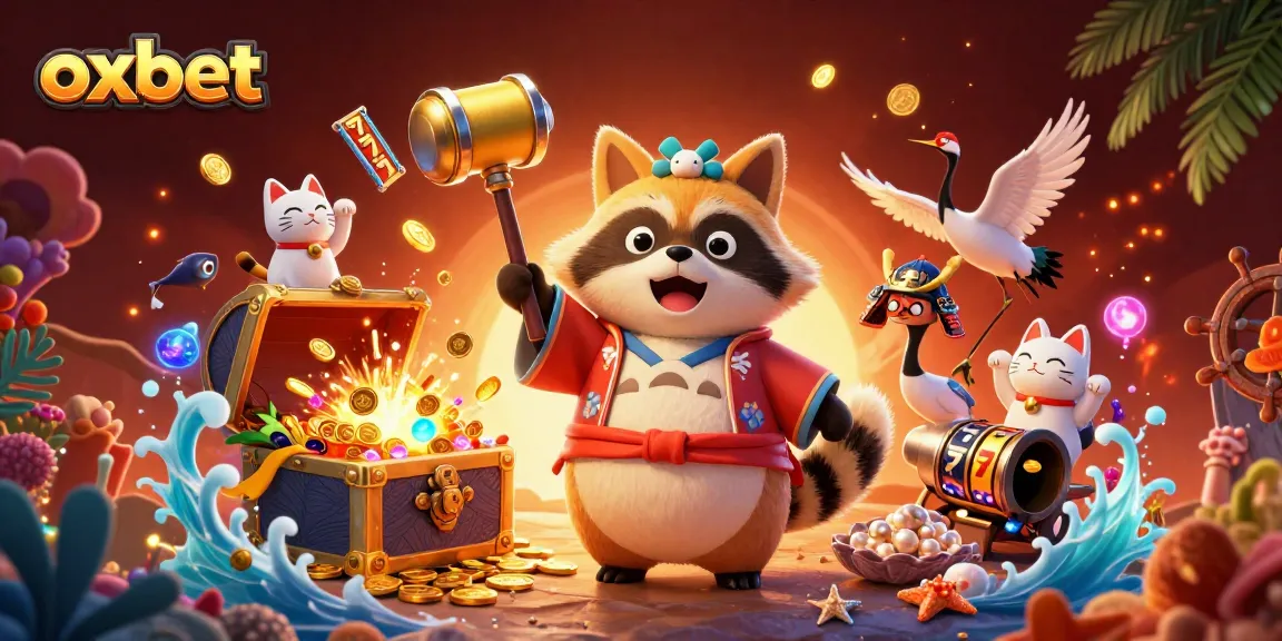 Play and win big with oxbet's vibrant casino fun, featuring cheerful tanuki and lucky symbols.
