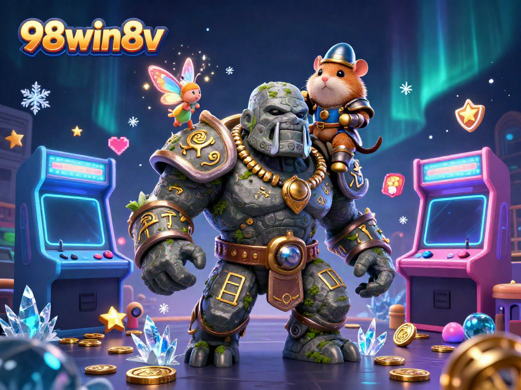Experience the action with 98win8v as a magical golem, fairy, and knight adventure in a vibrant casino world.