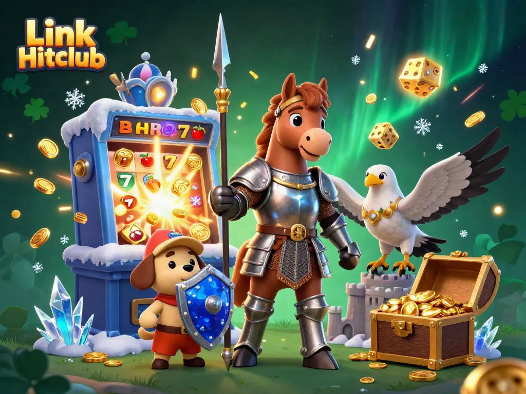 Experience a thrilling gaming adventure with Link Hitclub, featuring an enchanting 3D medieval scene.