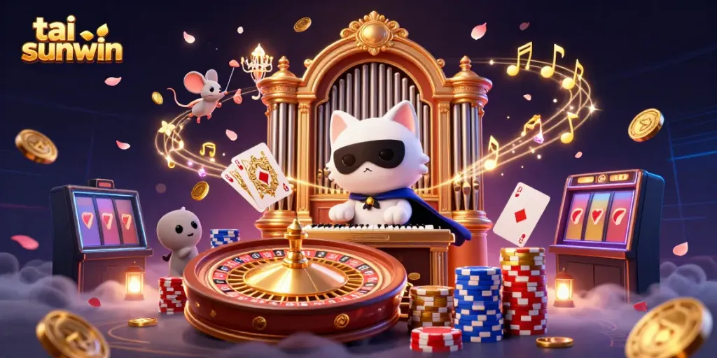 Immerse in the thrill of tai sunwin games as we experience a vibrant casino scene filled with lively characters and sparkling winnings.