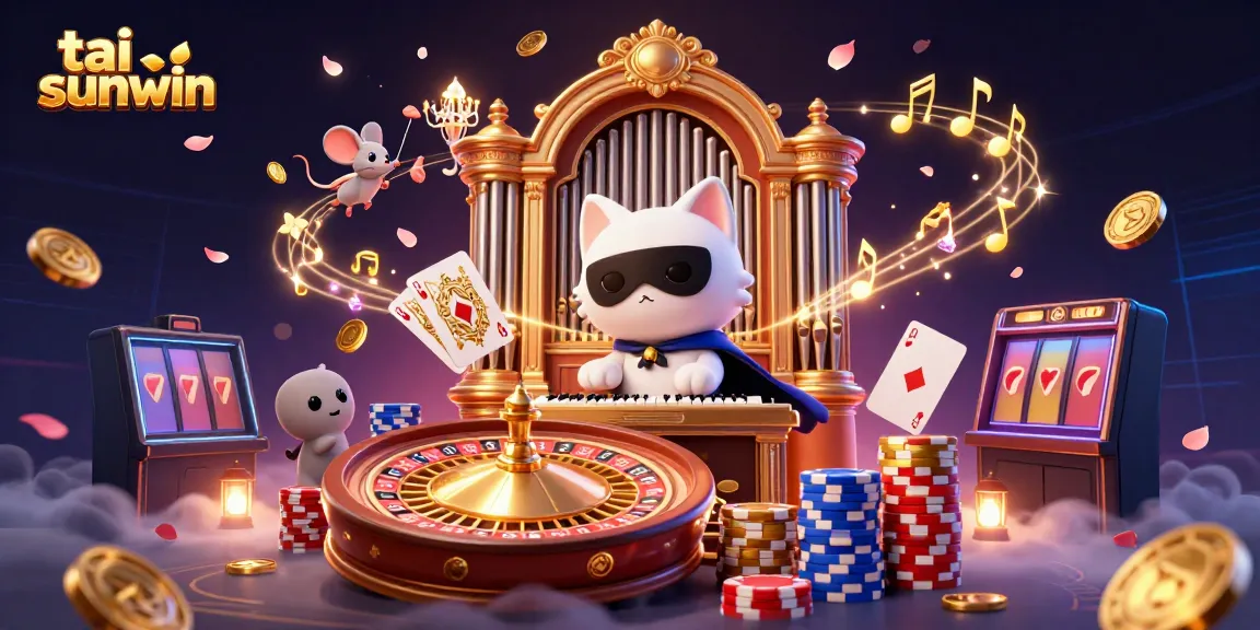 Immerse in the thrill of tai sunwin games as we experience a vibrant casino scene filled with lively characters and sparkling winnings.
