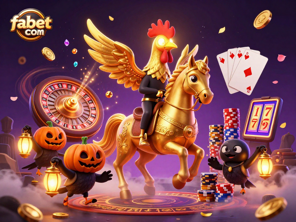 Engage in thrilling fun at fabet com with a dynamic casino scene featuring a golden rooster and dazzling game elements.