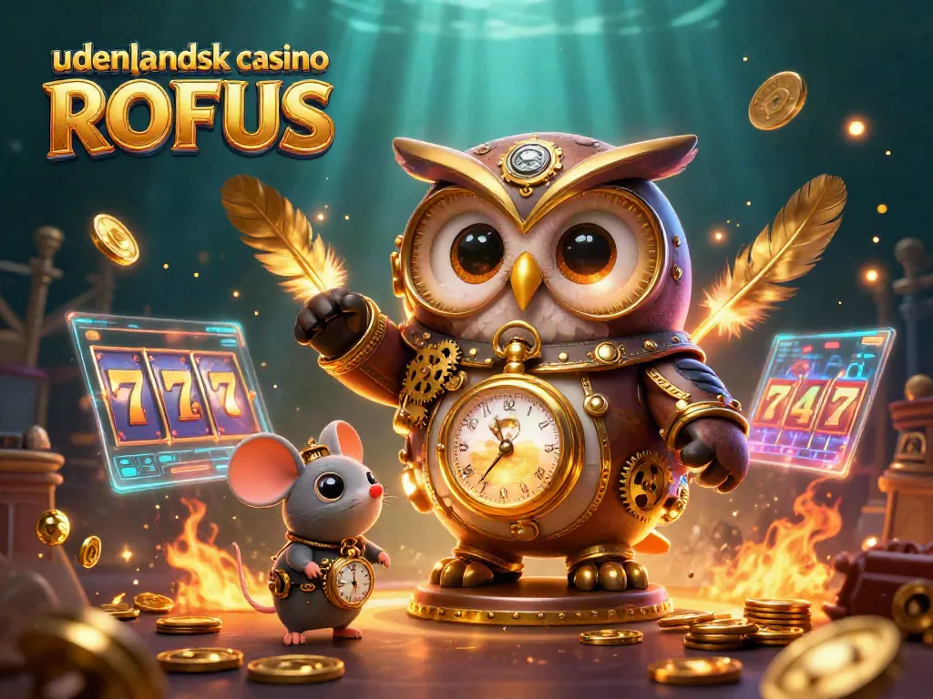 Engage with udenlandsk casino uden ROFUS through a captivating steampunk-inspired illustration featuring an owl and mouse