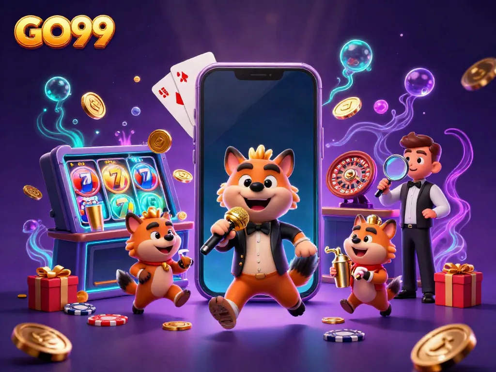 Enhance your gaming experience with GO99's vibrant casino scene featuring dynamic hyena characters.