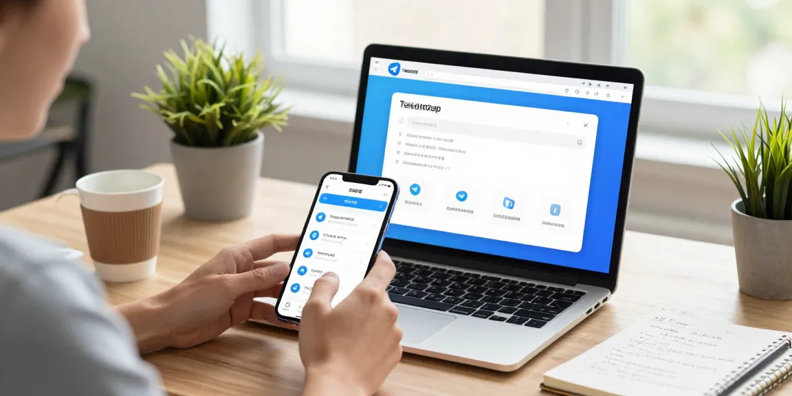 Setting up Telegram中文 language on devices in a modern workspace.