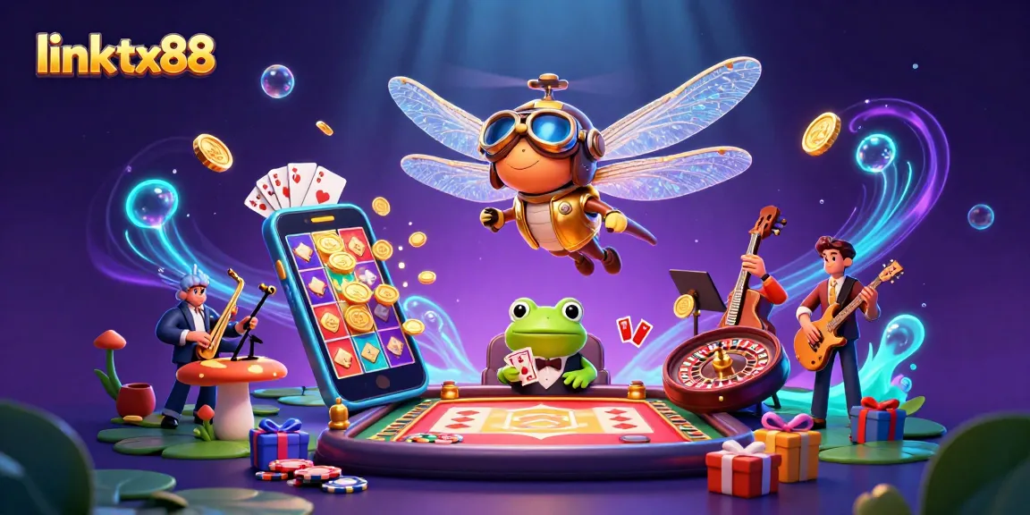Engage with link tx88 at vibrant lily pad casino featuring a dragonfly pilot and froggy dealer.