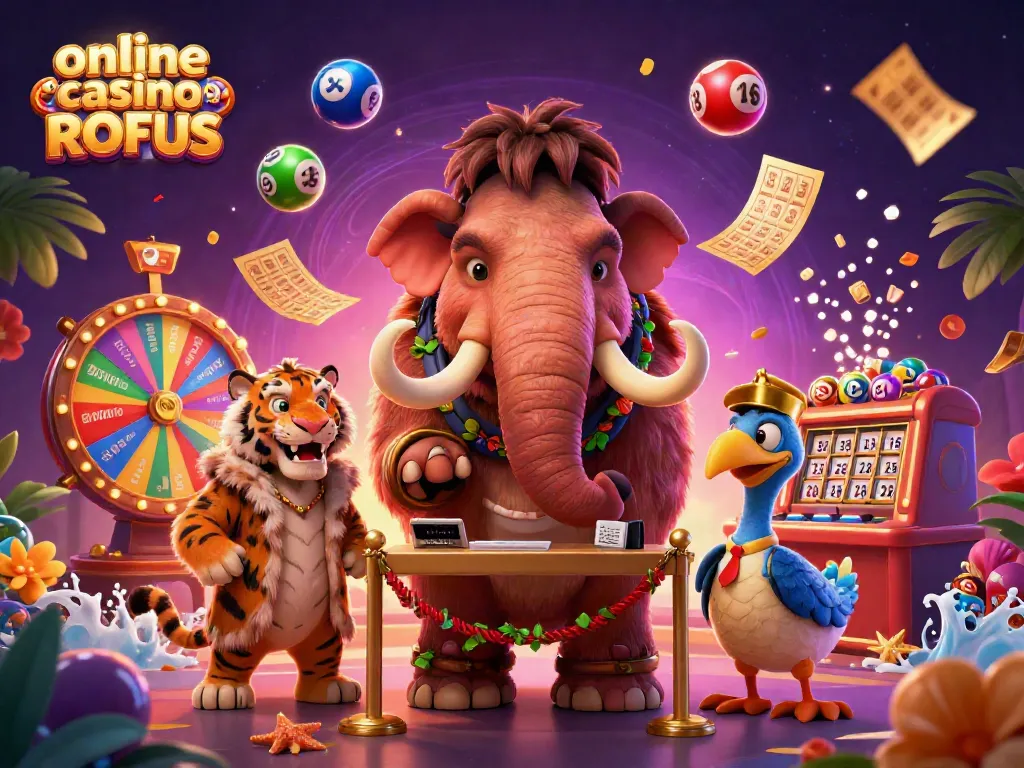 Experience the thrill of online casino uden ROFUS with vibrant characters and game elements in a 3D illustration.