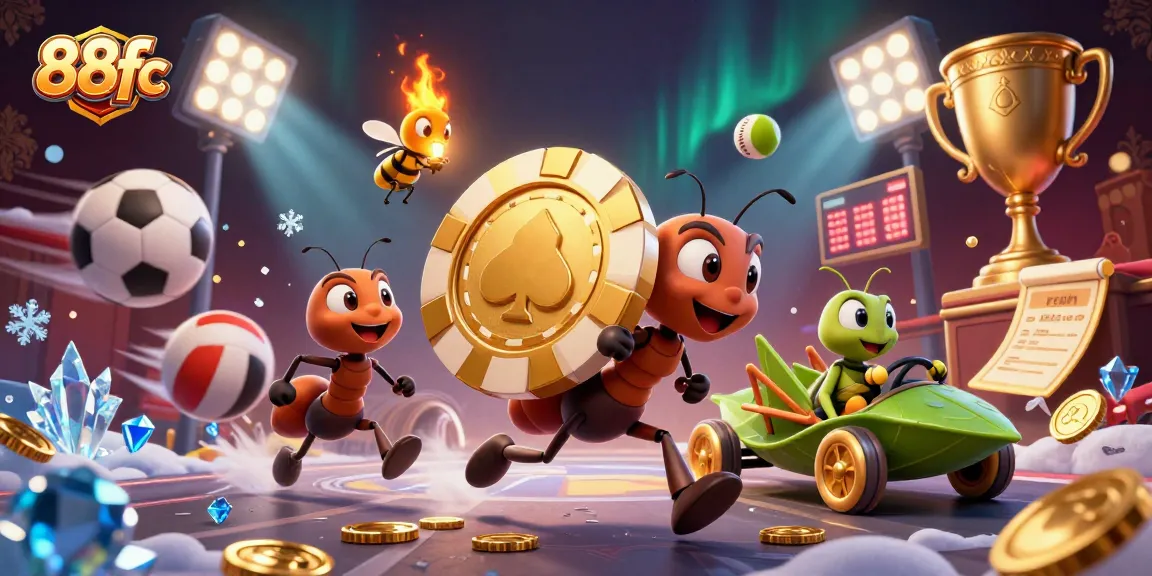 Join the 88fc adventure as ants execute a daring heist, illustrating casino excitement.