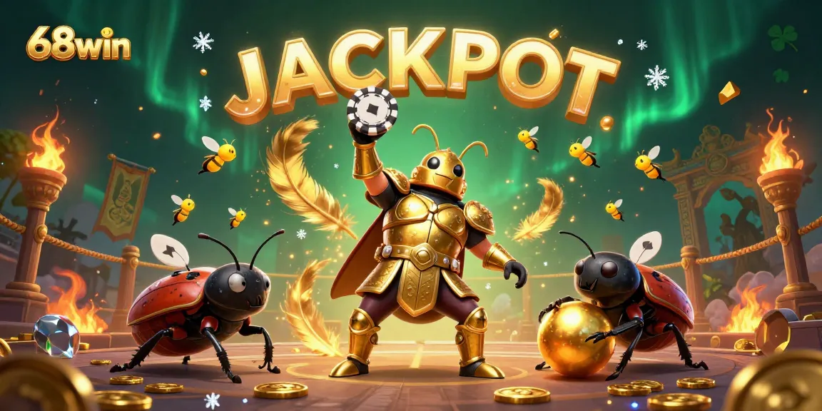 Spin and win at 68win with our captivating casino illustration showcasing a heroic beetle and jackpot