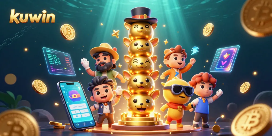 Experience thrilling gaming with Kuwin's vibrant casino scene featuring animated characters and crypto elements.