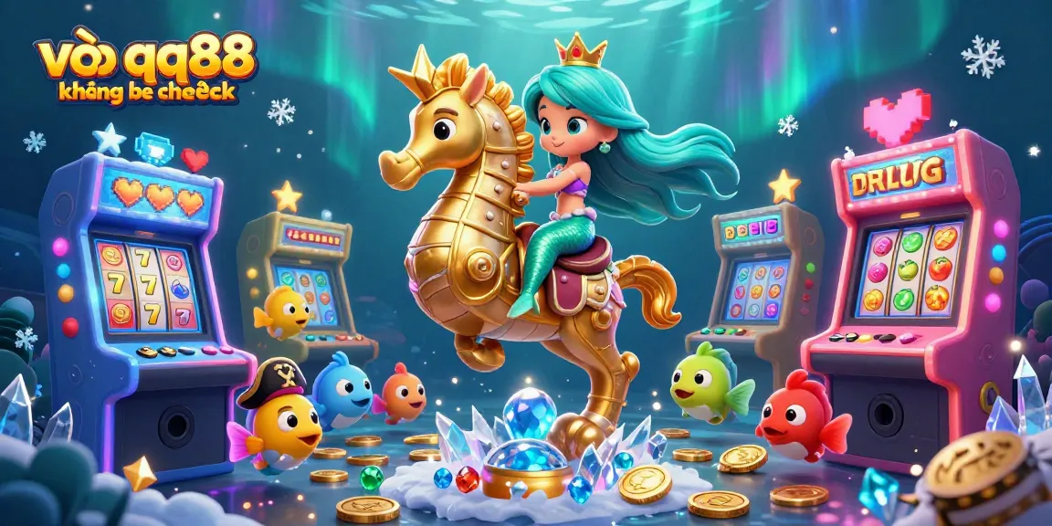 Engage in an underwater adventure with a mermaid and seahorse amidst vibrant symbols of luck and gameplay, vào qq88 không bị chặn.