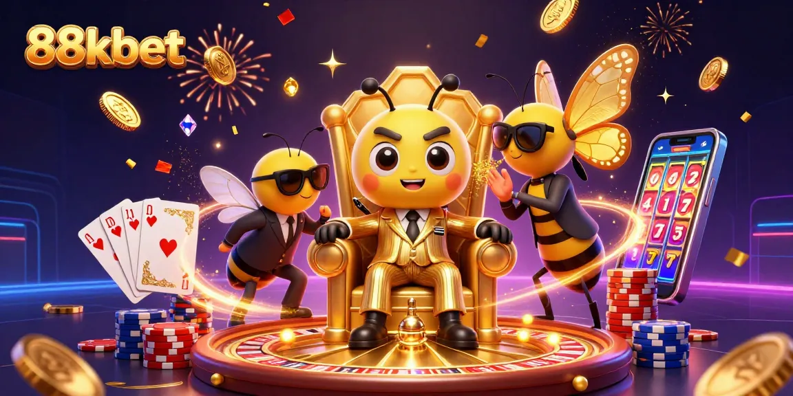 Explore big wins at 88kbet with this vibrant 3D casino scene filled with excitement and treasures.