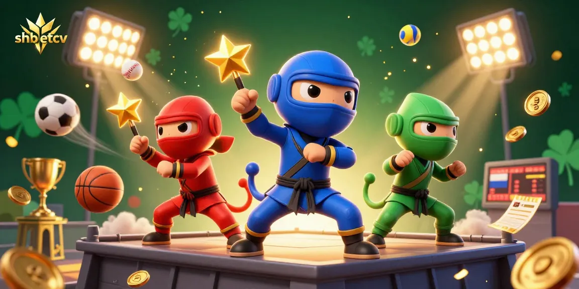 Experience shbetcv with chameleon ninjas amidst vibrant sports elements in a dynamic casino scene.