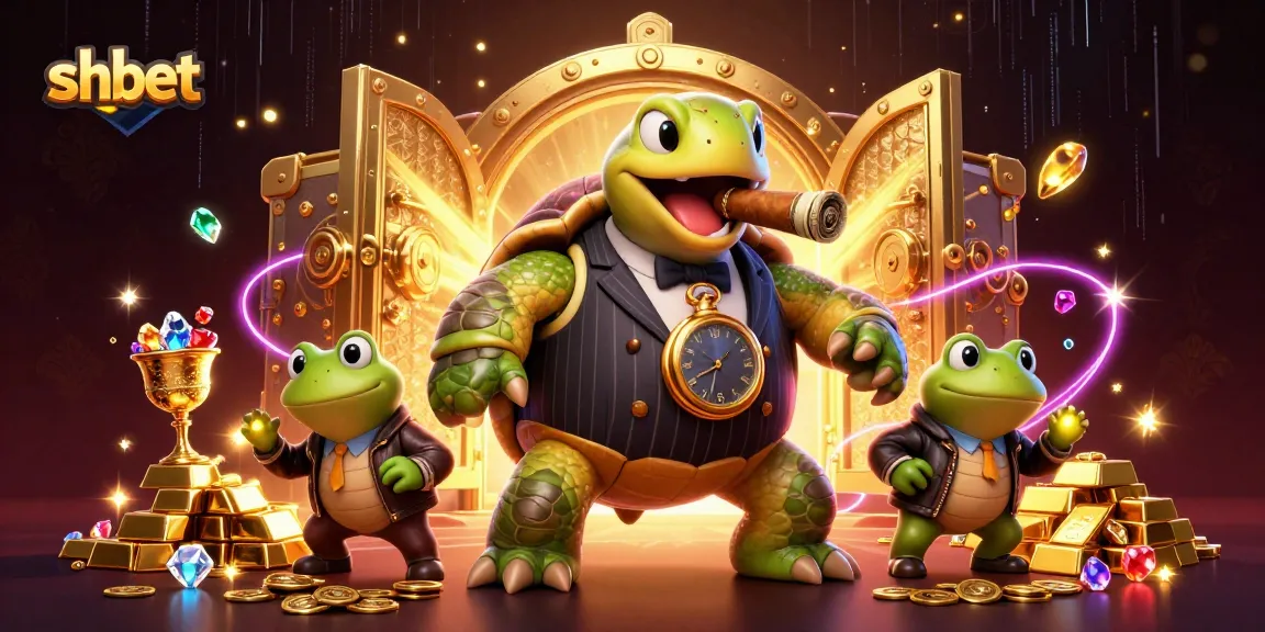 Engage in thrilling casino action with shbet, featuring a turtle mobster and frog enforcers.